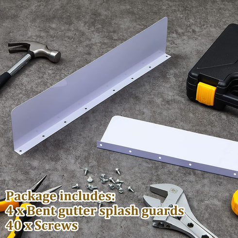 4 Pcs Gutter Valley Splash Guards Downspout Diverter Roof Rain Diverter White Roofing Gutter Guards with 40 Screws Gutters for House Residential F...