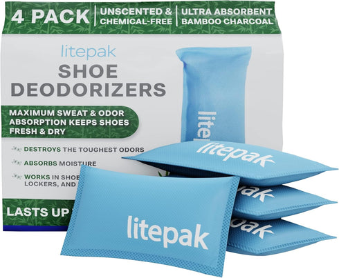 Litepak Shoe Deodorizer and Odor Eliminator Activated Charcoal Odor Absorber for Shoes and Gym Bags, Natural Bamboo Air Freshener for Boots, Close...