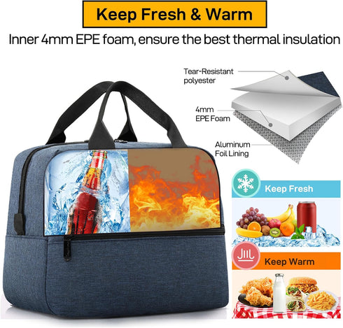 HOMESPON Insulated Lunch Bag for Women Men Lunch Box Cooler Lunch Tote for Work Picnic (Navy)...