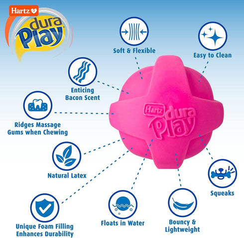 Hartz DuraPlay Ball Squeaky Latex Dog Toy, Neon Green, Neon Pink & Neon Orange, Large 3 Count Pack...
