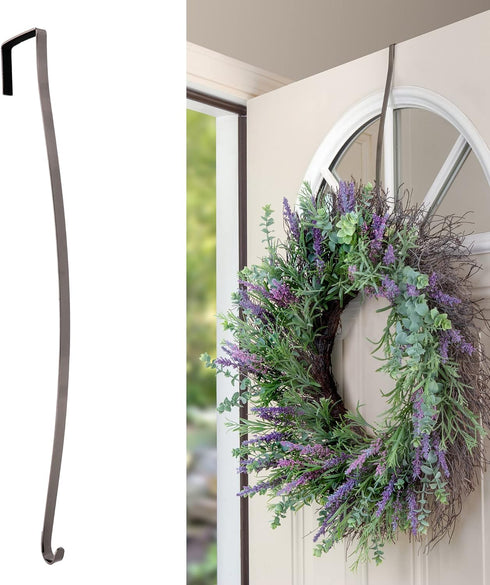 Haute Decor HighProfile Curved Wreath Hanger (Brushed Nickel) - Strong Metal Over The Door Wreath Holder Hook for Doors with Raised Features and T...