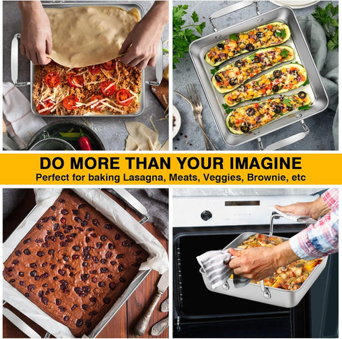 P&P CHEF Beer Can Chicken Holder with Roasting Pan Set, 9-inch Stainless Steel Square Baking Pan and Chicken Rack For Grilling, Heavy Duty & Dishw...