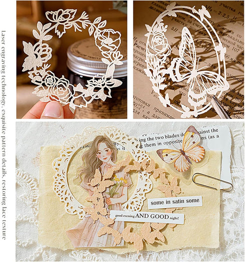 Maxleaf 60PCS Flower Cut Outs Border Card, Love Heart Butterfly Leaf Lace Star Hollow Out Frames Scrapbook Decorative Paper Card for DIY Arts Craf...