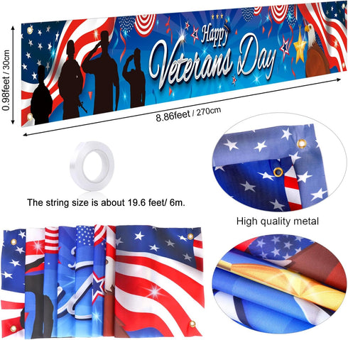 HOWAF Veterans Day Decoration Garden Banner, Thank You Veterans Fence Banner, Thank You Veterans Yard Sign Banner Hanging Banner for Veterans Day ...