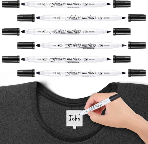 Tinlade 6 Pcs Fabric Markers for Clothes Fabric Paint Markers Permanent Dual Fabric Paint Pens Kit No Bleed DIY Fabric Pens Double Ended Art Marke...