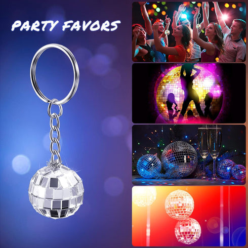 Henoyso 48 Pcs Mirror Disco Ball Keychain Mini 70s Disco Keychain Bulk Small Silver Disco Ball Decoration for 1970s Party Favors Decorations Mardi...