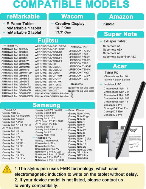 EMR Stylus for Remarkable 2 Pen with 5 Pen Tips, Magnetic Pen Compatible with Galaxy Tab S6 Lite/ S7 FE/ S9 Plus/Samsung S Pen Replacement, 4096 P...
