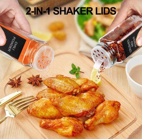 AISIPRIN 24 Pcs Glass Spice Jars with 398 Labels, 4oz Empty Square Spice Containers Seasoning Bottles - Shaker Lids, Funnel, Brush and Marker Incl...