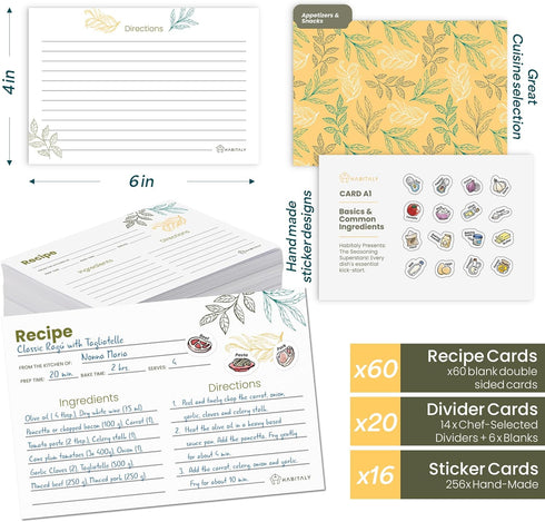 Recipe Card Collection 60 Recipe Cards 4x6 20 Premium Dividers with 256 Hand-Illustrated Ingredient Stickers Family fun in Recipe Creation for bir...