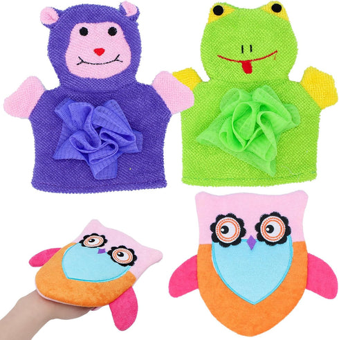 Bath Sponge Loofah for Kids Toddler Shower Kit, 3pcs Cartoon Animal Shapes, Stay Clean Bath Towel, Bathroom Kitchen Cleaning Sponges for Dishwashi...