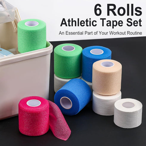 6 Rolls Athletic Tape Set - 4 Rolls Foam Pre Wrap & 2 Rolls White Athletic Tape, Underwrap Soft Foam Strip White Sports Tape, Protecting Ankles Wr...