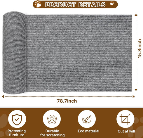 Cat Scratching Mat 78.7"x15.8" Timmable Cat Scratch Furniture Protector, Self-Adhesive Cat Scratching Carpet for Cat Scratch Post, DIY Climbing Ca...