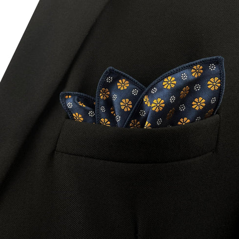S&W SHLAX&WING Classic Handkerchief for Men Blue Orange Flower Pocket Square 12.6"...