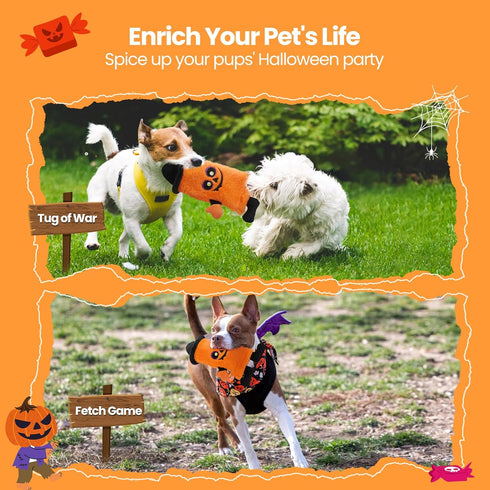 HGB Halloween Dog Toys, No Stuffing Pumpkin Dog Toys for Large Medium Small Dogs with Squeaky Water Bottle, Plush Dog Toys to Keep Them Busy, Pupp...