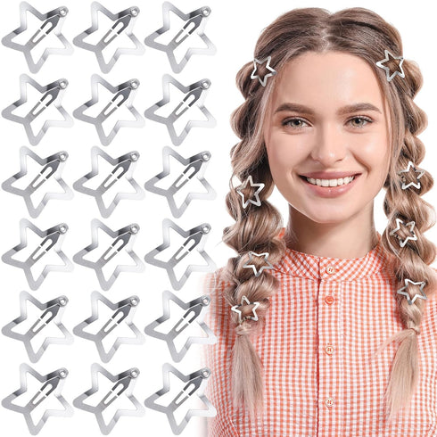 20 Pcs Silver Star Hair Clips, 1.18"/3cm Metal Hair Snap Clips, Cute Star Clips Hair Barrettes, Non-Slip Fashion Star Hair Accessories for Women G...
