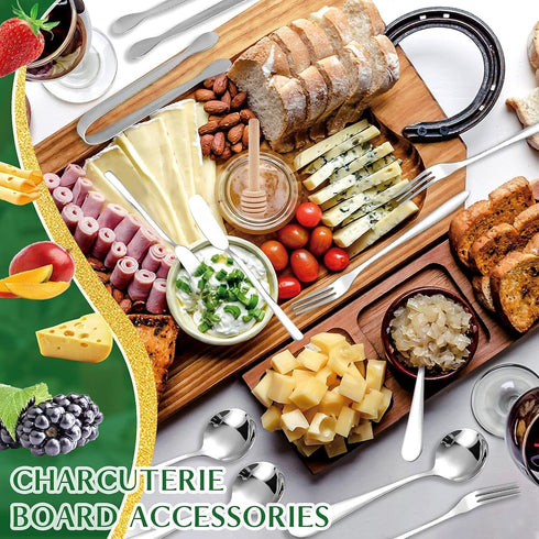 18 Pieces Charcuterie Board Accessories Stainless Steel Cheese Butter Spreader Knives Set Include Mini Serving Tongs, Knives, Spoons, Forks, Honey...