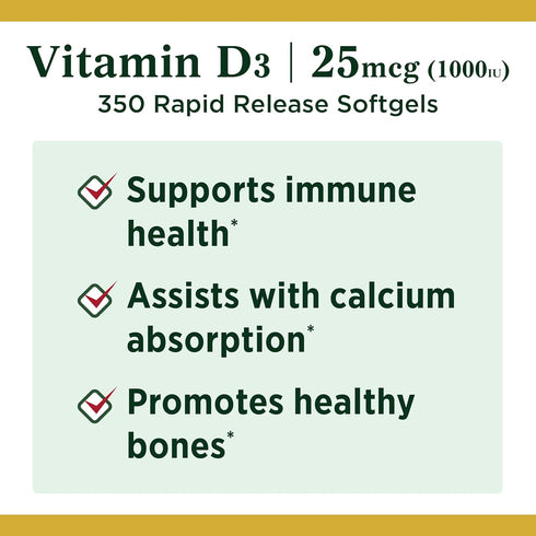 Nature's Bounty Vitamin D3 1000 IU Softgels, 350 Count...