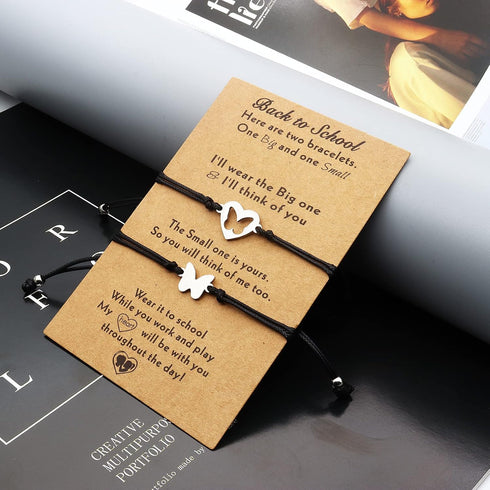 FUTIMELY Back to School Bracelet Gifts Mother and Daughter Infinity Heart Butterfly Matcing Wish Bracelet Set for Mommy and Me First Day of School...