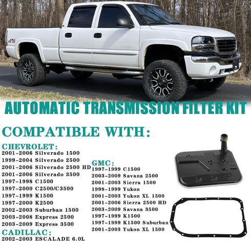 4L80E Transmission Automatic Transmission Filter Oil Pan Gasket Kit Compatible with Chevrolet Silverado K1500 Suburban GMC Sierra C1500 Yukon Esca...