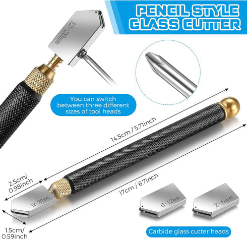 Mudder 6 Pieces Glass Cutter Tool Set Includes Pencil Style Cutting Tool 11.8 Inch/ 30 cm Adjustable Circular Cutter 2-20 mm Carbide Cutter Screwd...