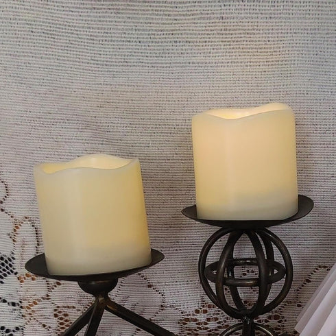 2 Pack 3’’ Outdoor Battery Operated Flameless Candles with Timer Flickering Pillar Waterproof Candle Plastic Electric LED Lights for Wedding Party...