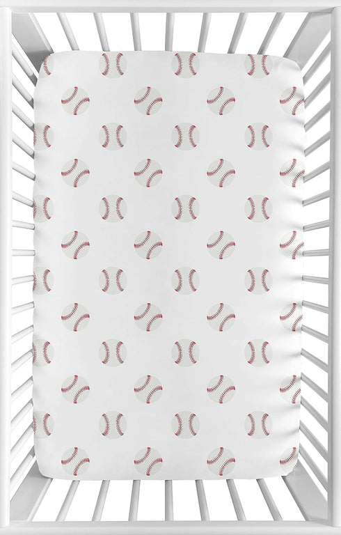 Sweet Jojo Designs Red and White Baby Boy Fitted Mini Portable Crib Sheet for Baseball Patch Sports Collection - for Mini Crib or Pack and Play ON...
