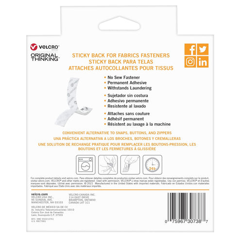 VELCRO Brand Sticky Back for Fabrics, 10 Ft Bulk Roll No Sew Tape with Adhesive, Cut Strips to Length Permanent Bond to Clothing for Hemming Repla...