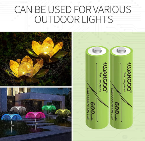 AAA 600mAh HR03 16pcs Ni-MH Rechargeable Batteries Pre-Charged for Outdoor Garden Solar Lights, Pack of 16...