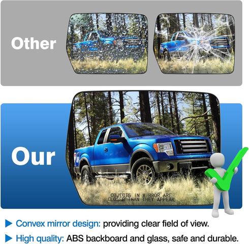 TOP-MAX F150 Passenger Right Side Mirror Glass Replacement Compatible with 2004-2014 Ford F150, with Holder Convex Heated Mirror for 4L3Z17K707DA ...