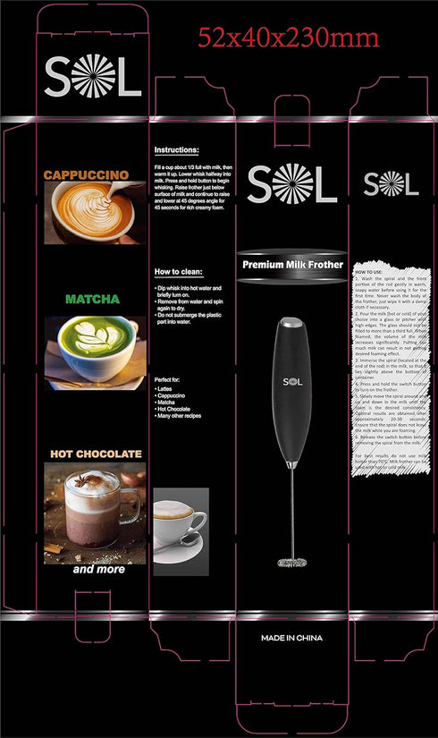 SOL - Coffee Set Battery Operated Milk Frother Handheld with Stainless Steel Whisk, Milk Frother Mixer for coffee Blending, Electric Milk Frother,...