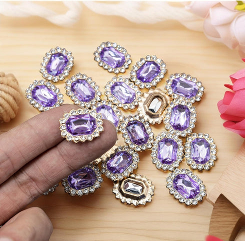 50 pcs Luxurious Rhinestone Embellishments Crystal Decoration Handcraft Button Gold Bottom DIY Project for Flower Headband Dress Accessory (Purple...