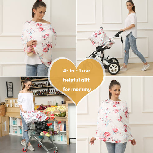Baby Car Seat Covers - Stroller Canopy Breastfeeding Covers, Multi-use Carseat Canopy, for Boys and Girls Shower Gift (Print Flower)...