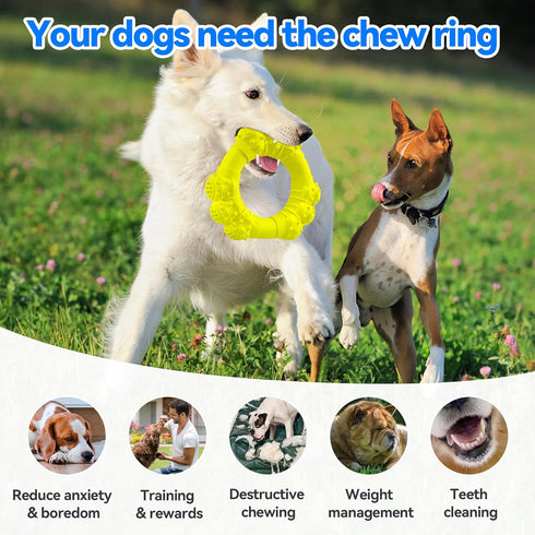 Indestructible Dog Chew Ring Toys for Aggressive Chewers, Super Chewer Dog Toys for Medium Large Dogs, Puppy Teething Rings for Relax, Interactive...