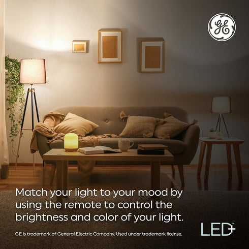 GE LED+ Color Changing LED Light Bulbs with Remote, 9.5W, No App or Wi-Fi Required, A19, CAC (2 Pack)...