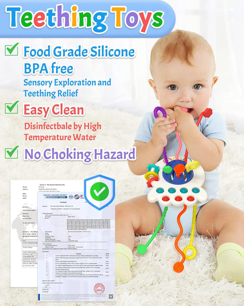 Baby Sensory Montessori Toy, Pull String Teething Toy, Birthday Gift Travel Toy for Boy Girl Infant Toddlers...