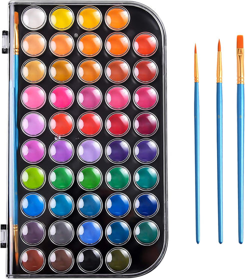Upgraded 48 Colors Washable Watercolor Paint Set with 3 Brushes and Palette, Non-toxic Paints Sets for Kids, Adults, Beginners Artists, Make Your ...