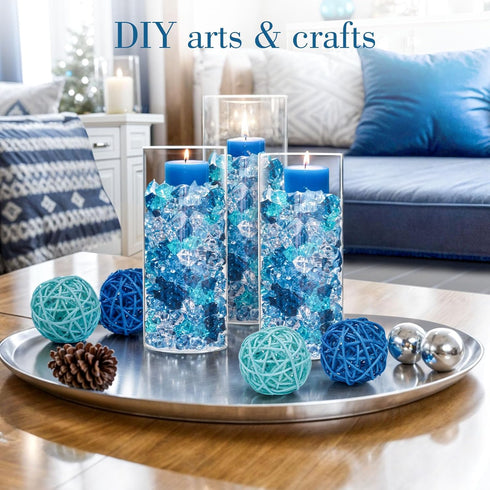 DomeStar 150PCS Premium Blue Fake Ice, Acrylic Ice Rocks Plastic Rocks Acrylic Stones Crushed Ice Cubes Diamonds Gems for Vase Fillers Nautical Th...