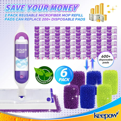 KEEPOW Reusable Power Mop Refill Pads Compatible with Swiffer PowerMop, Microfiber Power Mop Refills, Power Mop Pads for Hardwood Floor Cleaning (...