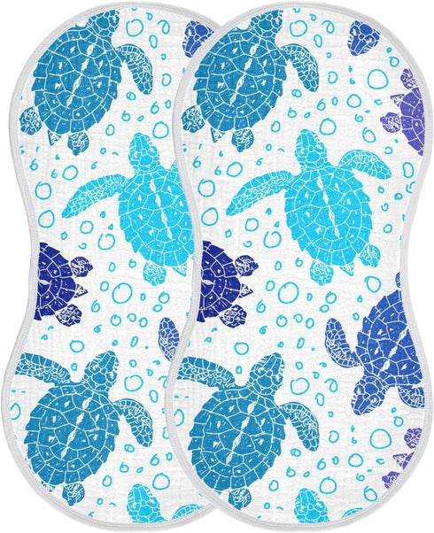 Sea Turtle Ocean Bubble Marine Turtles Muslin Burp Cloths for Baby 2 Pack 100% Cotton Baby Washcloths Bibs for Boy Girl...
