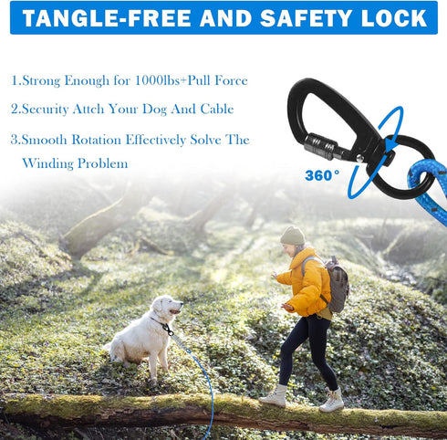 Dog Tie Out Cable 10ft/15ft/20ft/30ft Dog Runner for Yard and Outdoor with Swivel Hook Green/Blue/Purple Reflective Lead Dog Chains for Training M...