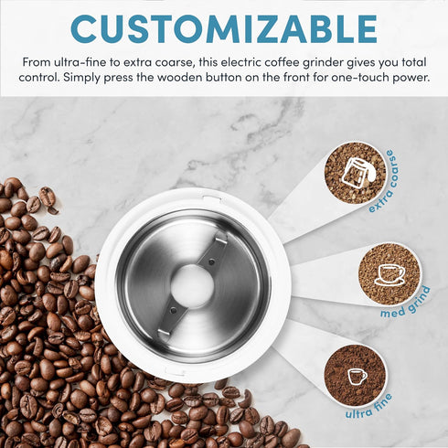 Aroma Housewares Mini Coffee Grinder and Electric Herb Grinder with 304 Stainless Steel Grinding Blades and a See-through Lid (40 g.), White, 40g...