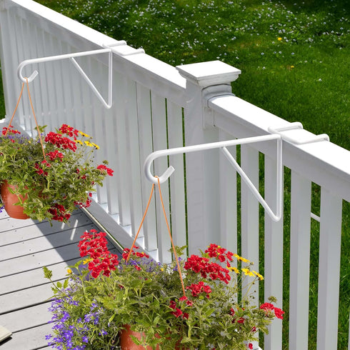 Vinyl Fence Hooks-2 Pack 5 x 10 Inches Over Fence Hooks Heavy Duty White Powder Coated Steel Fence Hooks for Hanging Plants Bird Feeders,Lights,Ha...