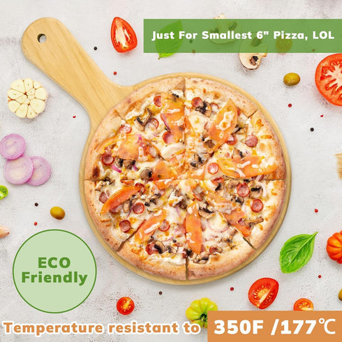 7" Mini Pine Wood Cutting Board with Handle, Small Serving board Wooden Round Pizza Peel Paddle for Homemade Baking Pizza Bread Cake Fruit Vegetab...