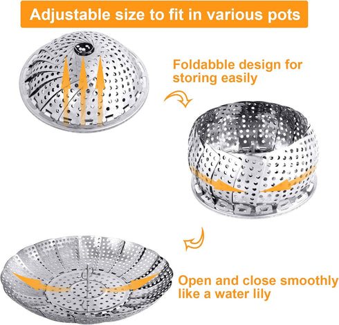 Veggie Vegetable Steamer Basket, Folding Steaming Basket, Metal Stainless Steel Steamer Basket Insert, Collapsible Steamer Baskets for Cooking Foo...
