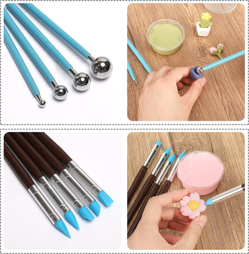 RUBFAC Polymer Clay Tools, Clay Tools Kit, 24pcs Clay Sculpting Tools Set with Stylus and Rock Painting Kit - Air Dry Clay Modeling for Pottery an...