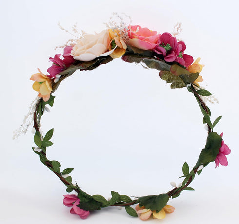 Vivivalue Floral Halo Boho Flower Headband Floral Crown Headpiece Hair Wreath with Ribbon Wedding Party Prom Photos Festival...