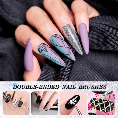 Double Ended Nail Art Brushes, Eptbsdu 5 PCS Nail Design Painting Tools including Nail Fine Liner Brushes and Nail Dotting Pens, Black...