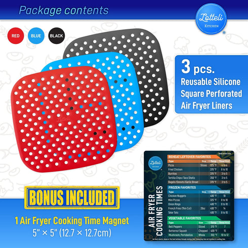 Reusable Silicone Air Fryer Liners with Air Fryer Magnetic Cheat Sheet, Easy Clean Air Fryer Accessories, Non Stick, AirFryer Accessory Parchment ...