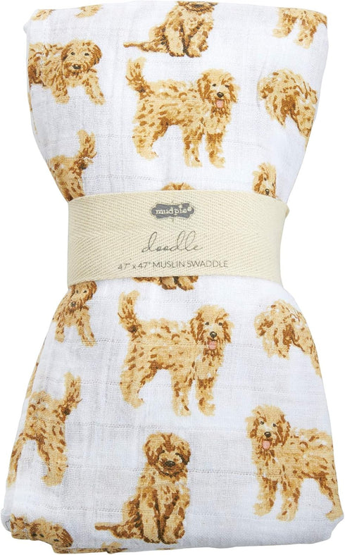 Mud Pie Golden Doodle Print Baby Swaddle Blanket, 47" x 47",...