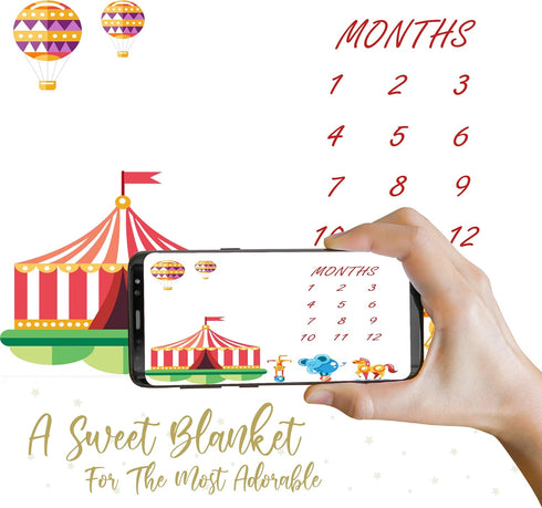 Circus Top Tent Baby Monthly Milestone Blanket, 48x40in Animal Show Hot Air Balloon Blanket Soft Flannel for Newborn Baby Shower, New Mom Gift Bab...
